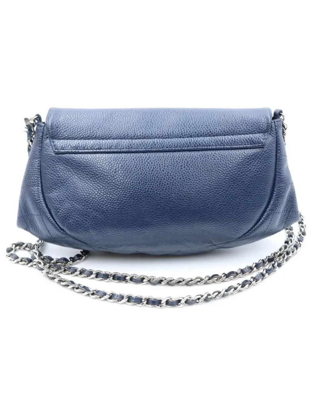 Chanel Half Moon Chain Mini Shoulder Bag Navy Caviar Leather Silver